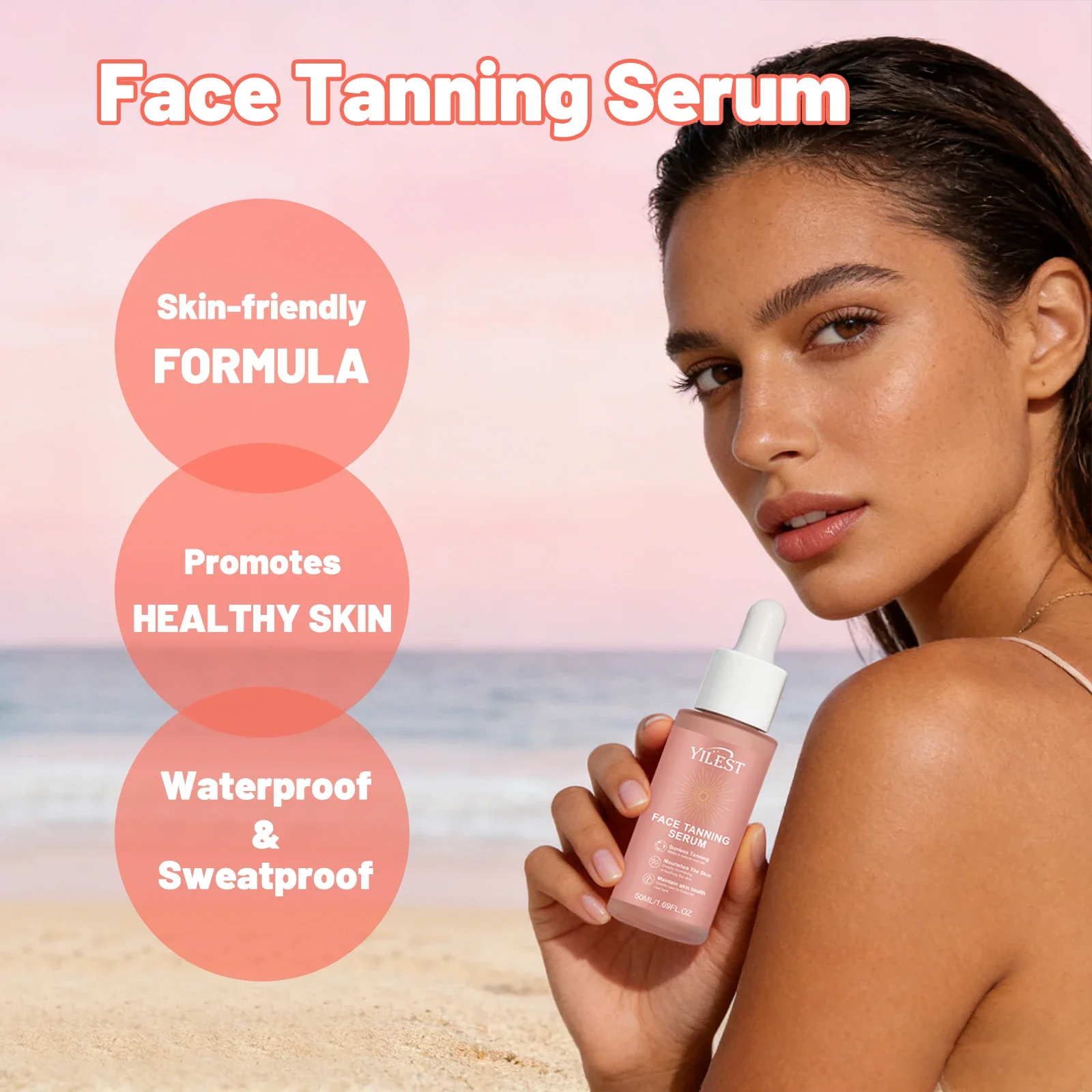 Sunless Self Tanning Serum Natural Plant Nourish Waterproof Sweatproof Sun-Kissed Glow Face Body Skin Care Even Bronzer Drops