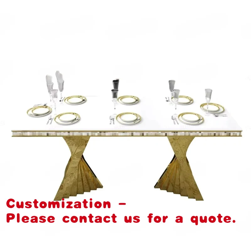

Customize.Luxury Gold Hotel Hall Wedding And Event Tables Stainless Steel Rectangular Dining Table Wedding