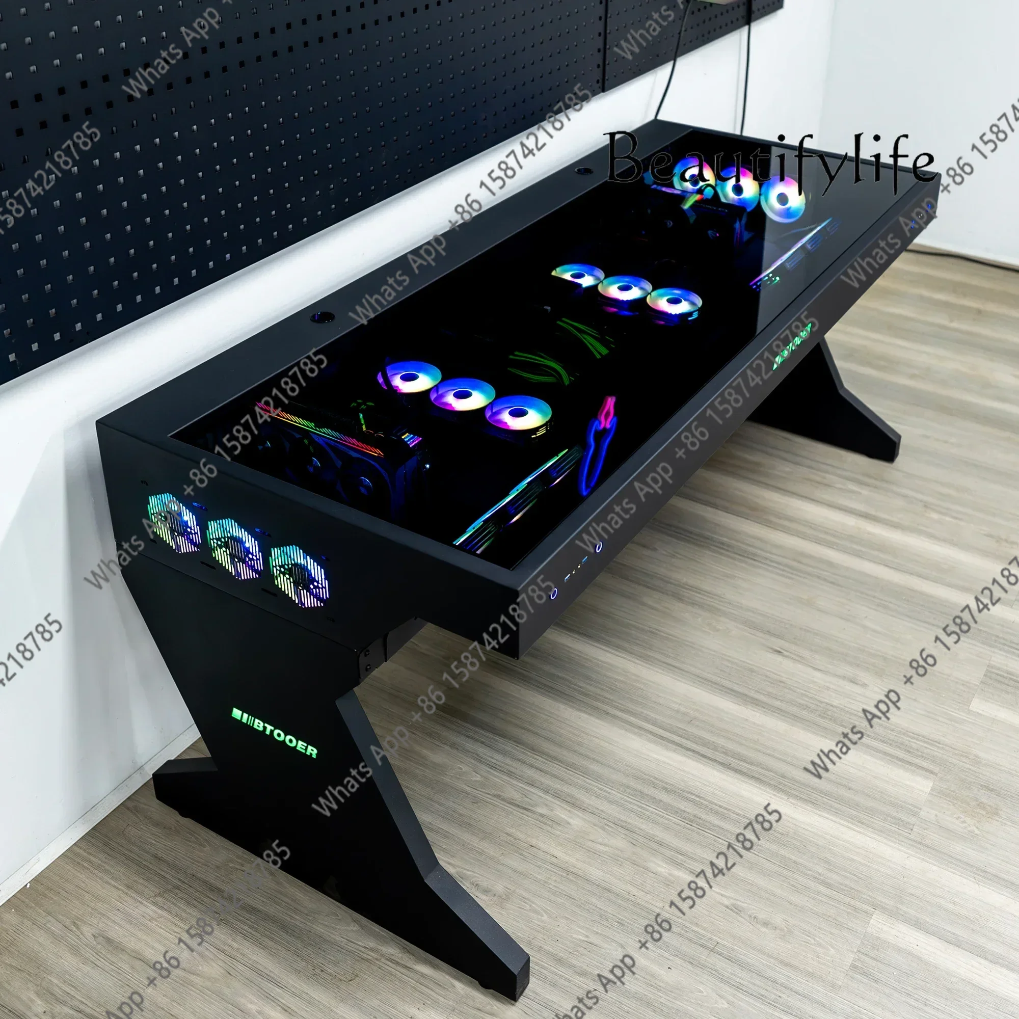 J Computer Chassis Integrated Table, Two Hosts Can Be Installed For Two People, Cool Large Chassis, Water-cooled E-sports Table