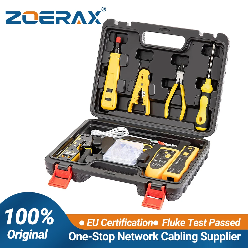 ZoeRax Network Tool Kit, RJ45 Crimp Tool Pass Through Crimper, Wire Tracker, Punch Down Tool, Stripper, Cutter, Cat6 Connectors