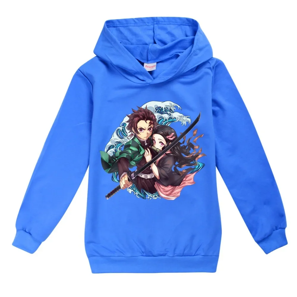 Baby Boys Hoodies Anime Kimetsu No Yaiba Demon Slayer Girls Sweatshirt Long Sleeve T Shirts Children Clothes Graphic Kid Top Tee