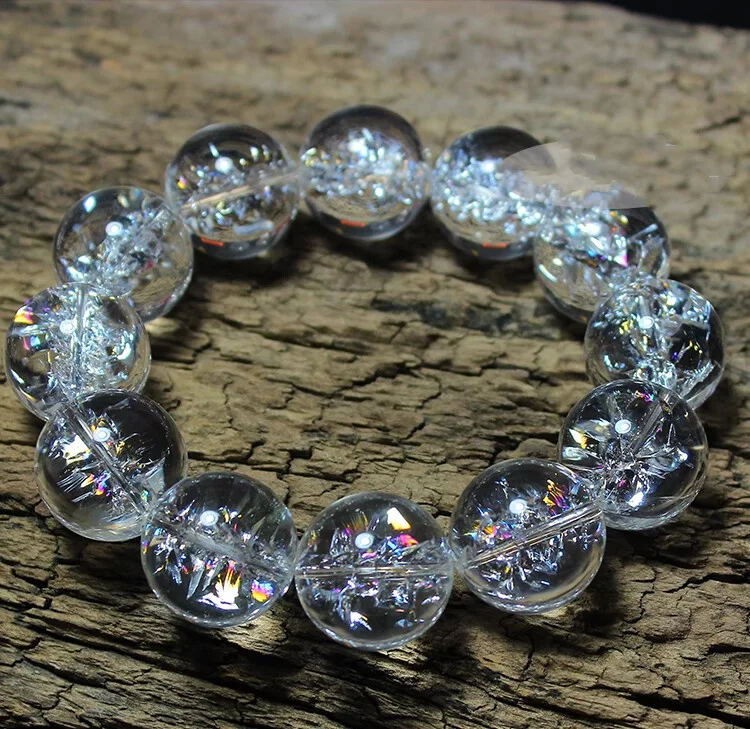 7A Himalayan Crystal White rainbow shinning round 12mm 14mm 16mm18mm 20mm Beads for Women's Bracelet 18CM  FPPJ nature