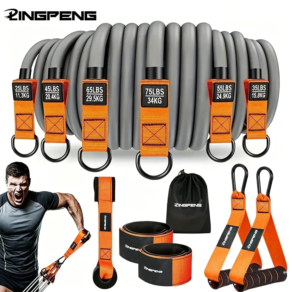 14Pcs High-intensity Tension Rope Training 25LBS-75LBS Resistance Bands Sports Bands Heavy-duty Fitness Bands Indoor Fitness