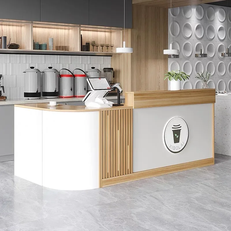 # Hot For Cafe Milk Tea Shop Water Bar Workstation Reception Desk Piano Lacquered Woodgrain Reception Desk