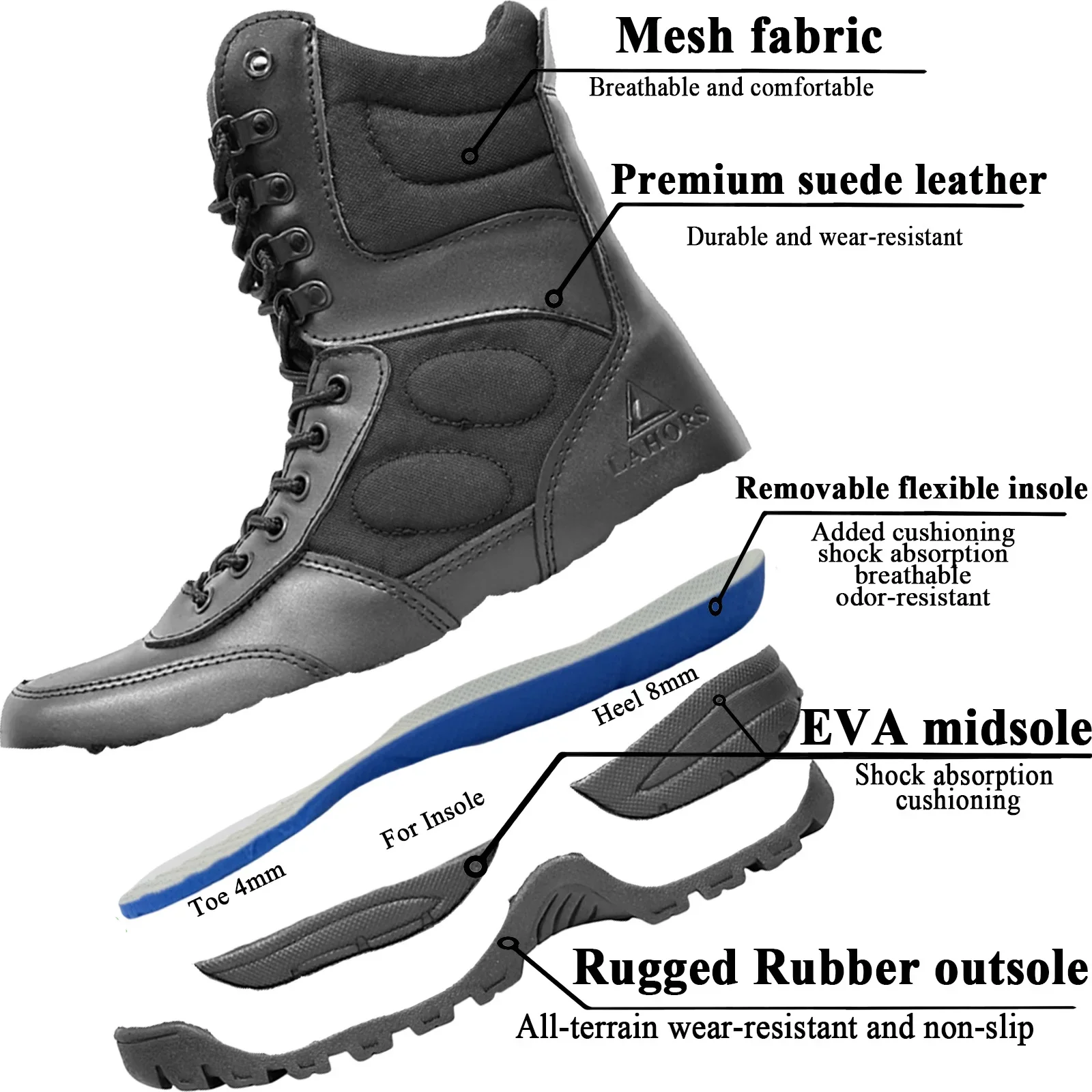 LAHORS® Brand Lightweight Cowhide Leather Tactical Boots Men's Boots Desert Combat Boots Outdoor Hiking Boots Ankle Shoes Men