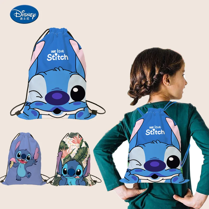 Anime Disney Student Bundle Pocket Stitch Dolls Print Drawstring Bag Children's Cartoon Backpack Cosplay Boys Girls Storage Bag