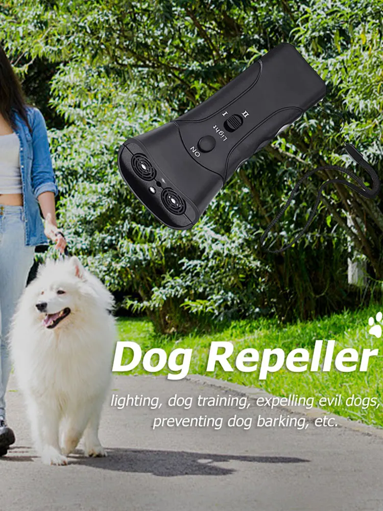 Ultrasonic Bark Arrester Lightweight with LED Flashlight Dog Repeller Trainer Dog Protection Device for Pet Training Accessories