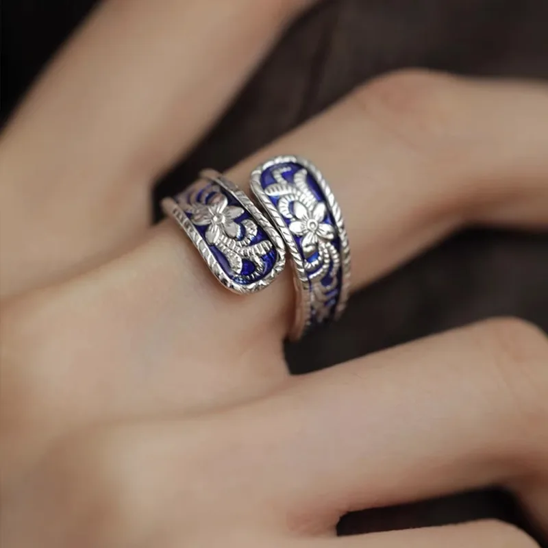 

925 Sterling Silver Geometry Charming Cross Pattern Relief Adjustable Opening Ring for Women Fine Jewelry Minimalist Accessories