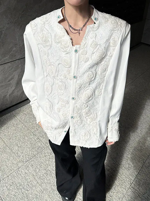 

Мужская рубашка с длинным рукавом и пуговицами-глазками, повседневная, с вышивкой, модная, в городском стиле, из дышащего полиэстера, весенняя