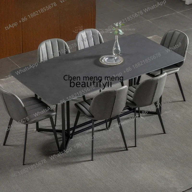 D178 Nordic Stone Plate Marble Dining-Table Italian Luxury Meal Simple Modern Rectangular Table and Chair Combination