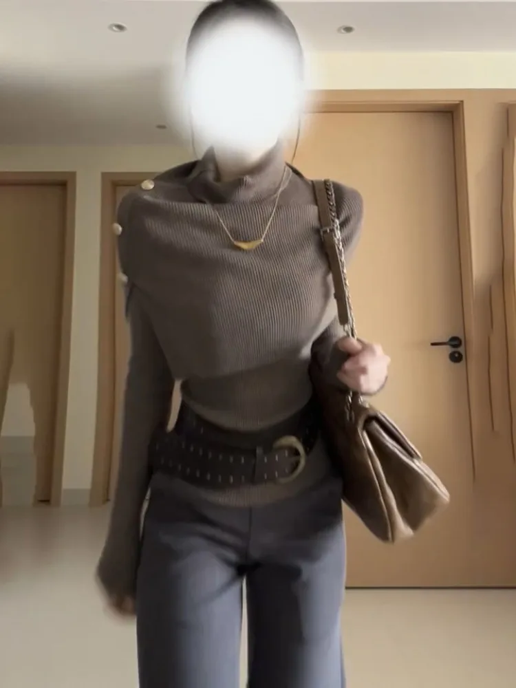 

Корейский свитер с высоким воротником и капюшоном, женский базовый слой, красиво оформленный, модный комплект для весеннего сезона