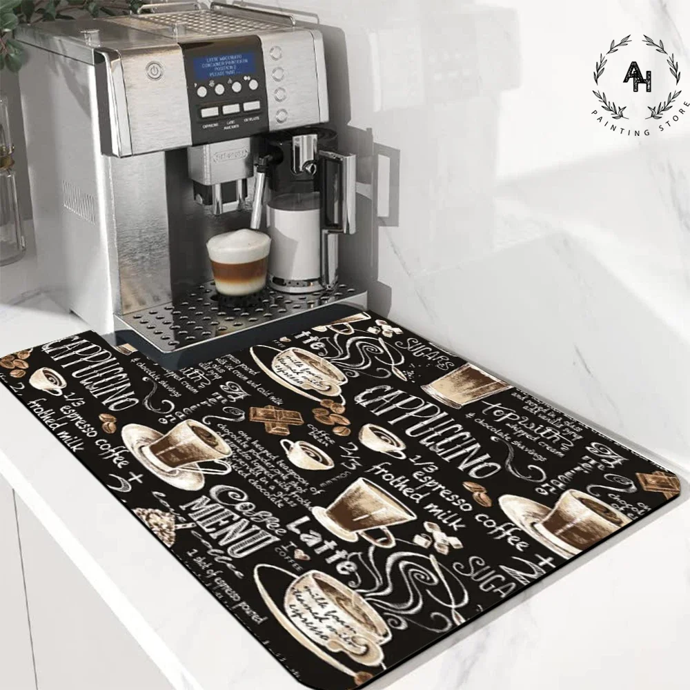 Coffee Cup Print Coffee Countertop Desk Dish Drying Mat Absorbent Coffee Drain Pad  Small Rugs for Bedroom Door Mat