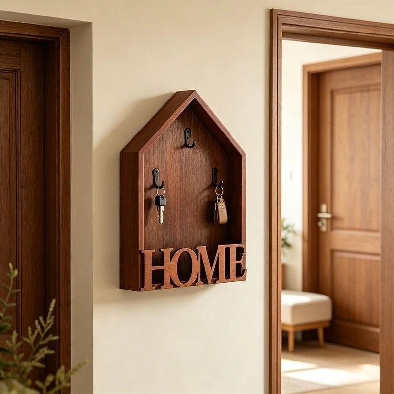 Wooden Key Holder Wall Mounted Key Rack Entryway Storage Box Home Decor Wall Hook for Hallway Keys Organizer