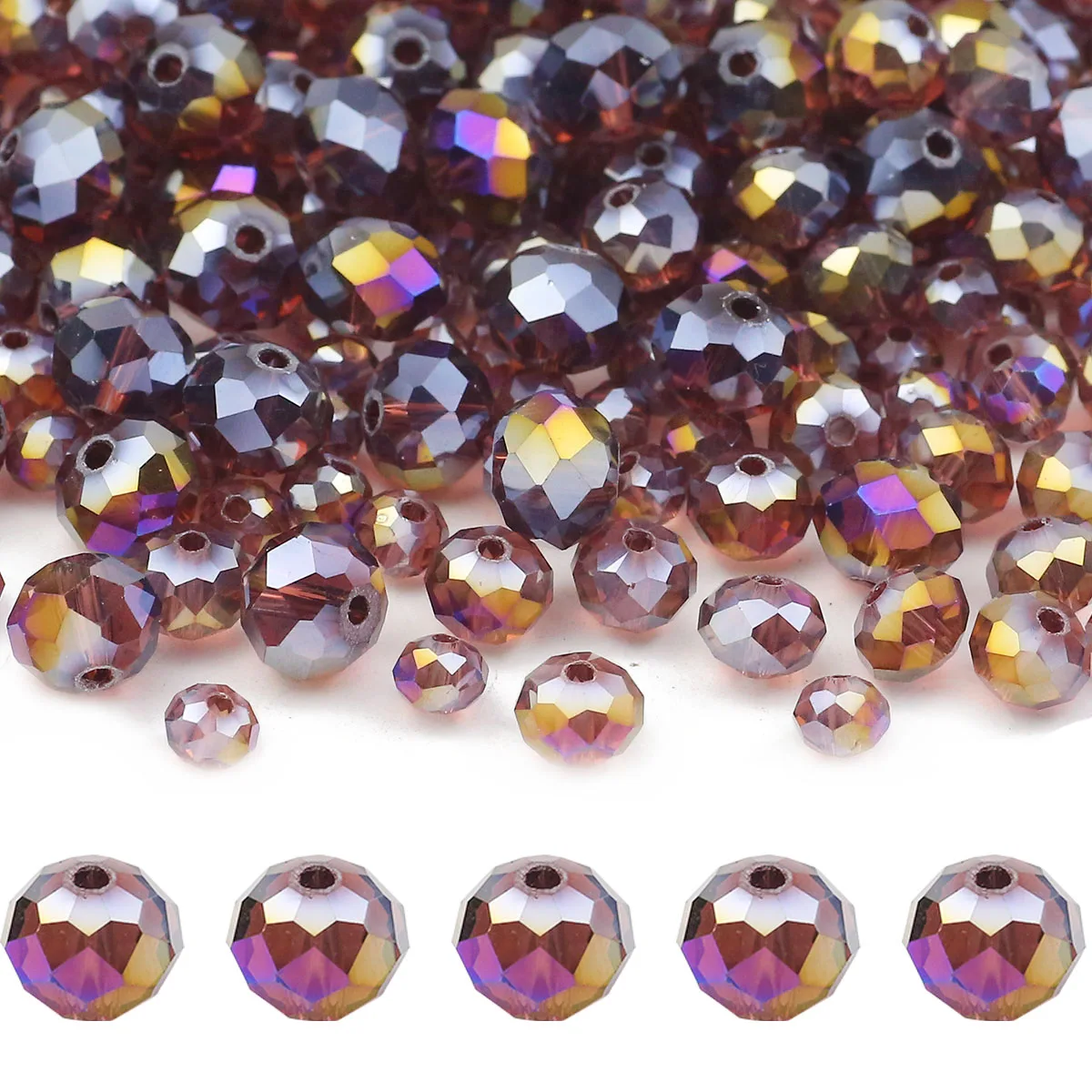 Faceted Flat Round Purple AB Color Austrian Crystal Loose Spacer Beads For Jewelry Making DIY Charms Bracelet Accessories 2-10mm