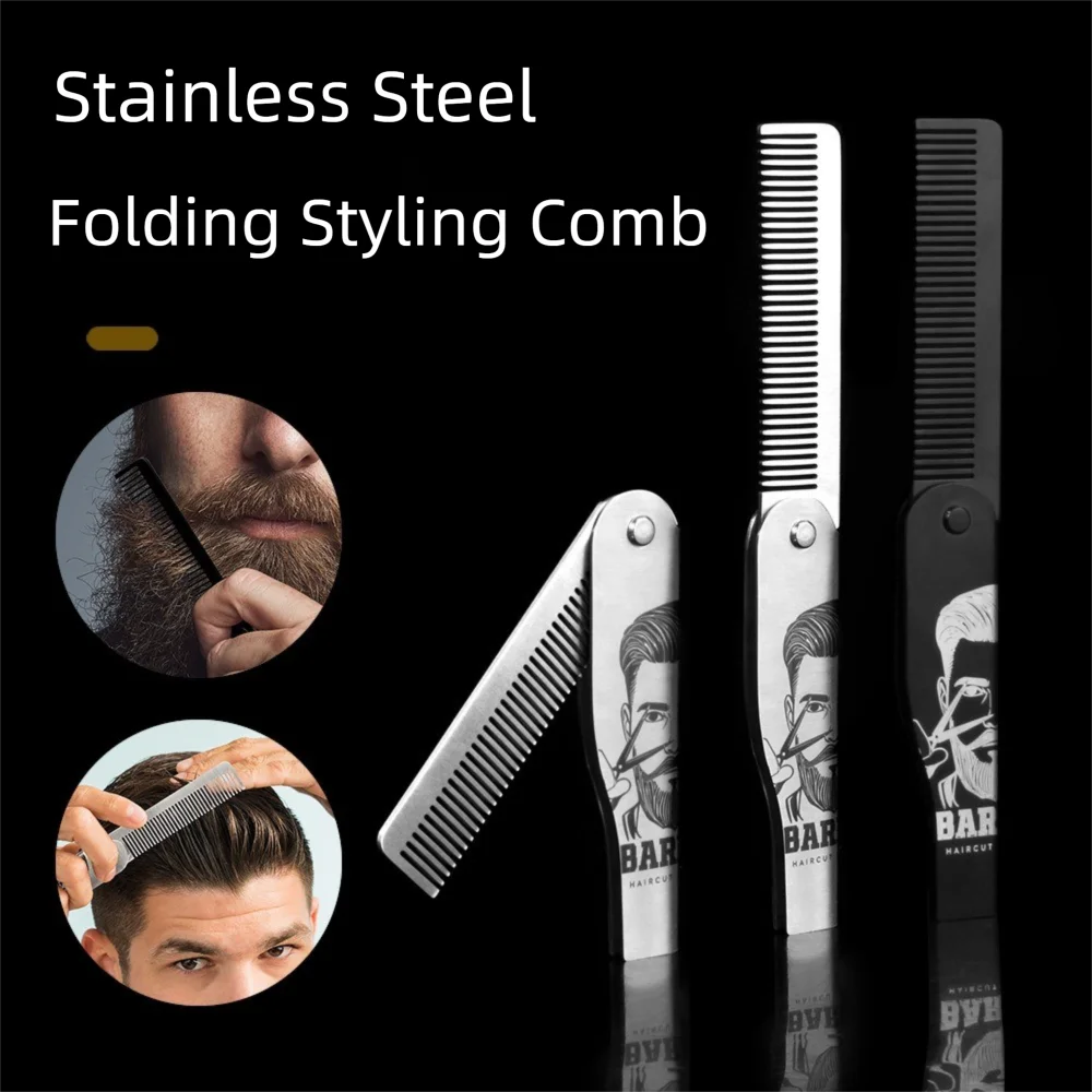 

Hairdressing Portable Steel Combs Moustache Oil Head Comb Folding Pocket Beard Combs Barber Tools Durable Hair Styling Comb