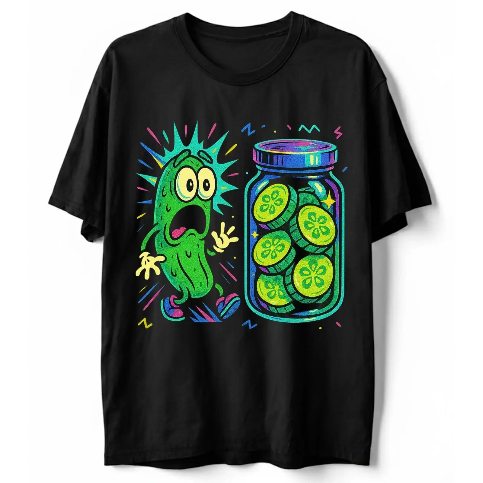 Retro Funny Pickle T Shirt Scared Dill Jar 90s Cartoon Sarcastic vintage Washed Comfortable Stylish Casual designer clothes