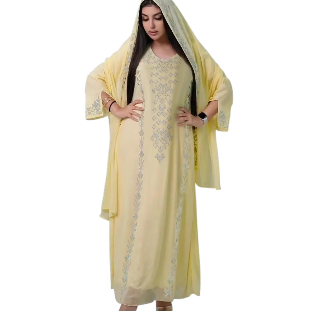 Ramadan Muslim Dresses for Women Jalabiya Sashes Morocco Eid Dubai Abayas Headscarf Kaftan Islam Vestidos Modest Long Robe