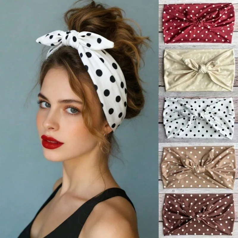 

One piece of French vintage polka dot rabbit ear bow hairband made of soft fabric, wide-edge headscarf for yoga and fitness, face-washing hairband