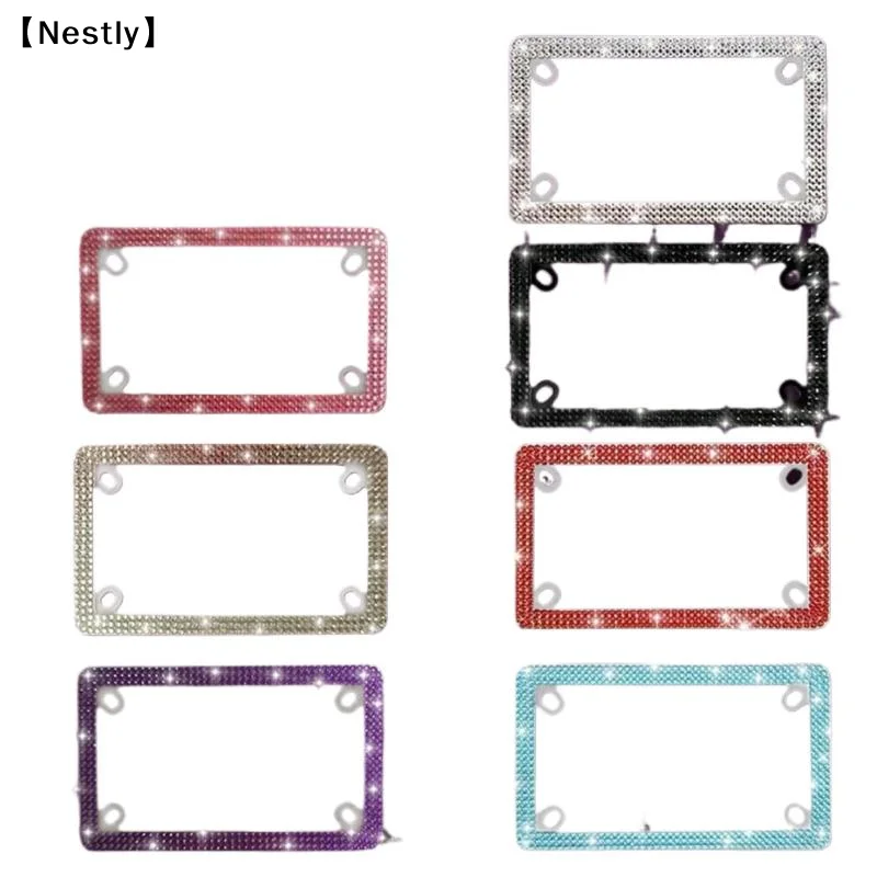 Pink Bling License Plate Frame For Women Rhinestone Crystal Stainless Steel Glitter Bedazzled License PlateFrame Car Acces〔Nest〕