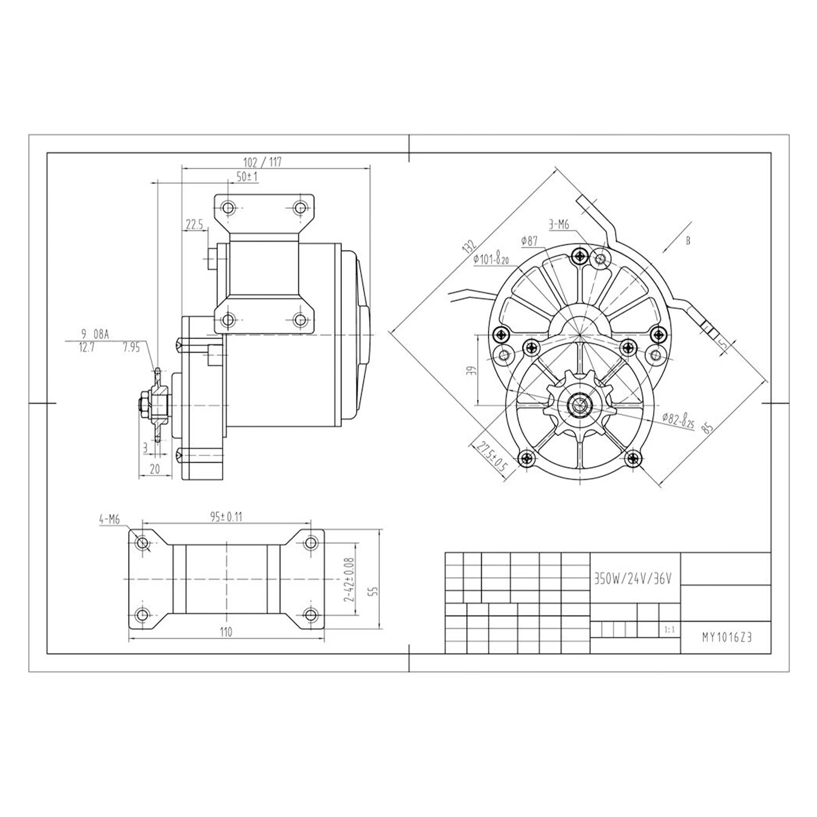 24V 250W DC Brushed Motor E‑Bike Conversion Kit 38‑Section Chain 16T Flywheel for Electric Bicycle Scooter DIY Modification view 2