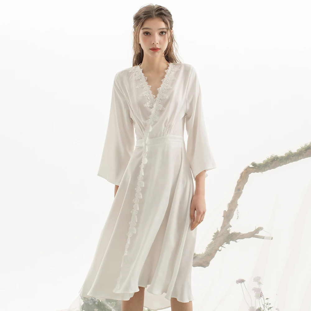 Sexy Backless Nightgown Women Lace Nightwear Home Clothing Intimate Lingerie Casual V-Neck Satin Sleepwear Long Homewear