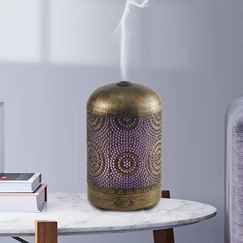 Ultrasonic Aroma Diffuser 7-Color LED Changing Light Metal Essential Oil Air Humidifier for Bedroom Hotel Office