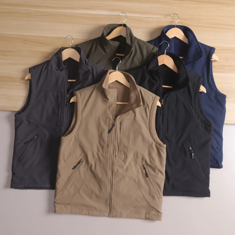 

Outdoor Men's Fce Lined Vest Double Sided Wearable Stand Collar Thiened Autumn Winter Faion Ci Sle Casual Wear
