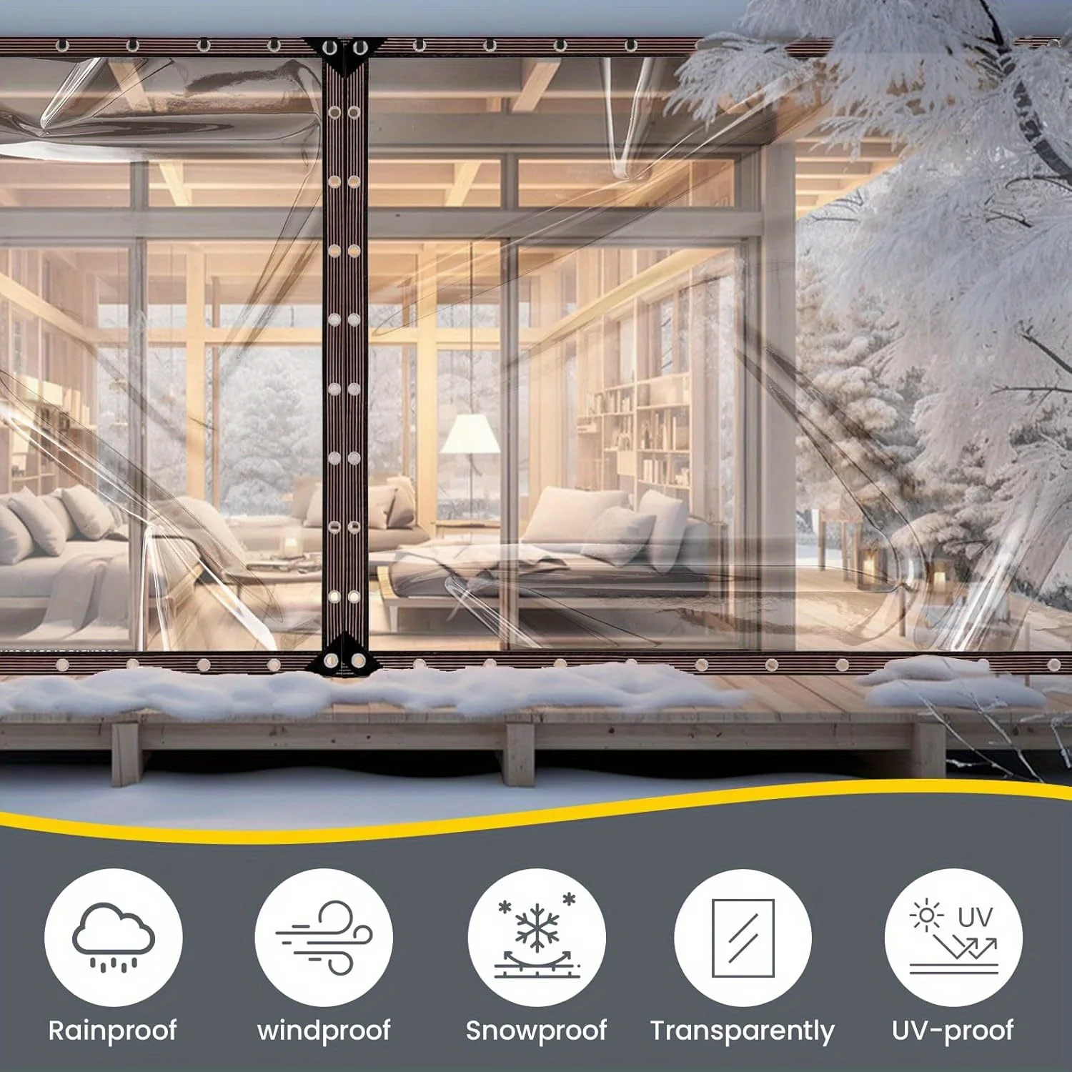 8-Mil Thickened Transparent Waterproof Tarpaulin with Sealing Rings, Rainproof Outer Cover for Courtyard Awnings, Covering Potted Flowers in Outdoor Gardens, Rain Protection Mats for Porches for Camping and Frost Protection for Plants, Stays in Place Without Shifting