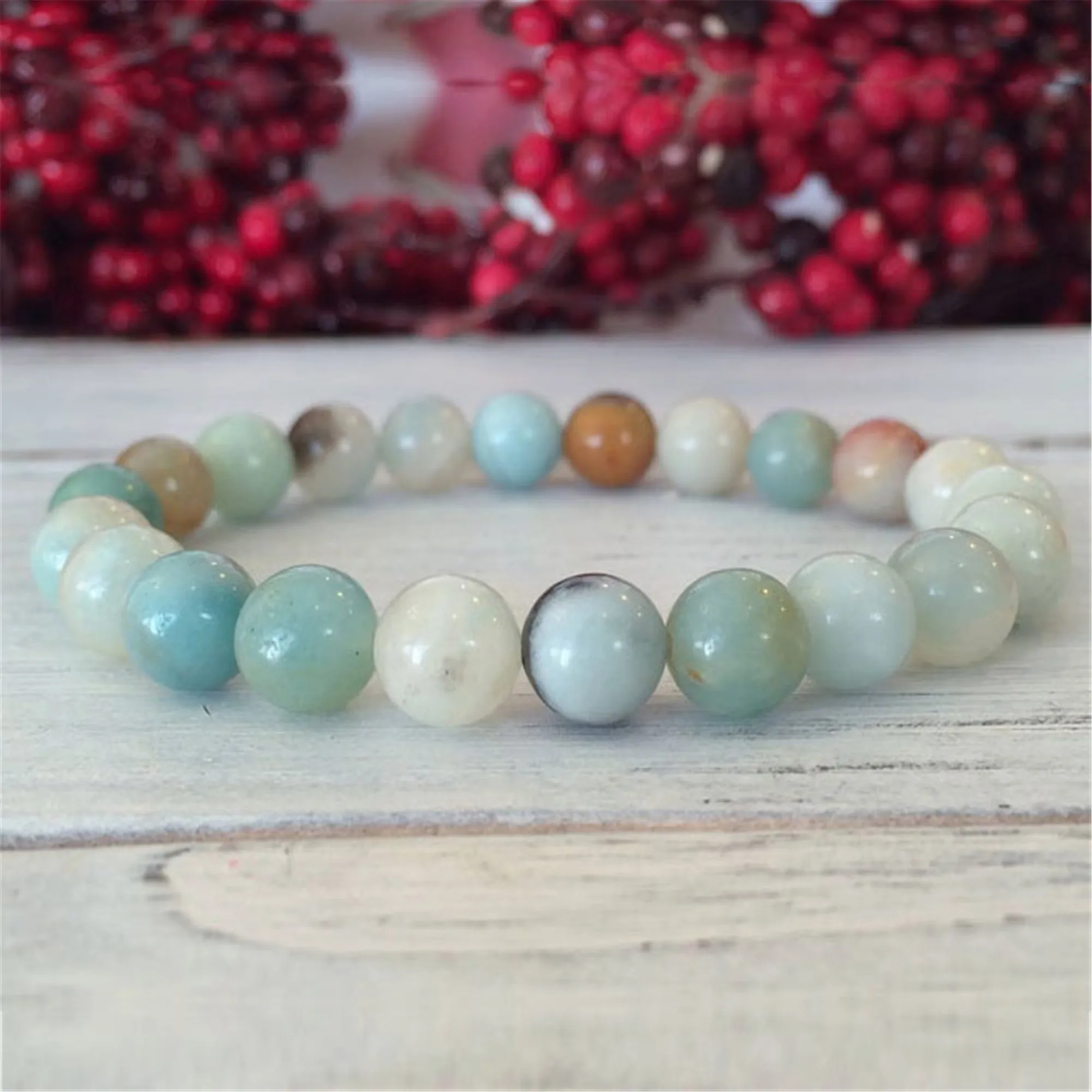 8mm Amazoniteite Gemstone Mala Bracelet 7.5inch Adjustable Stackable Eco-Friendly Wrap Prayer