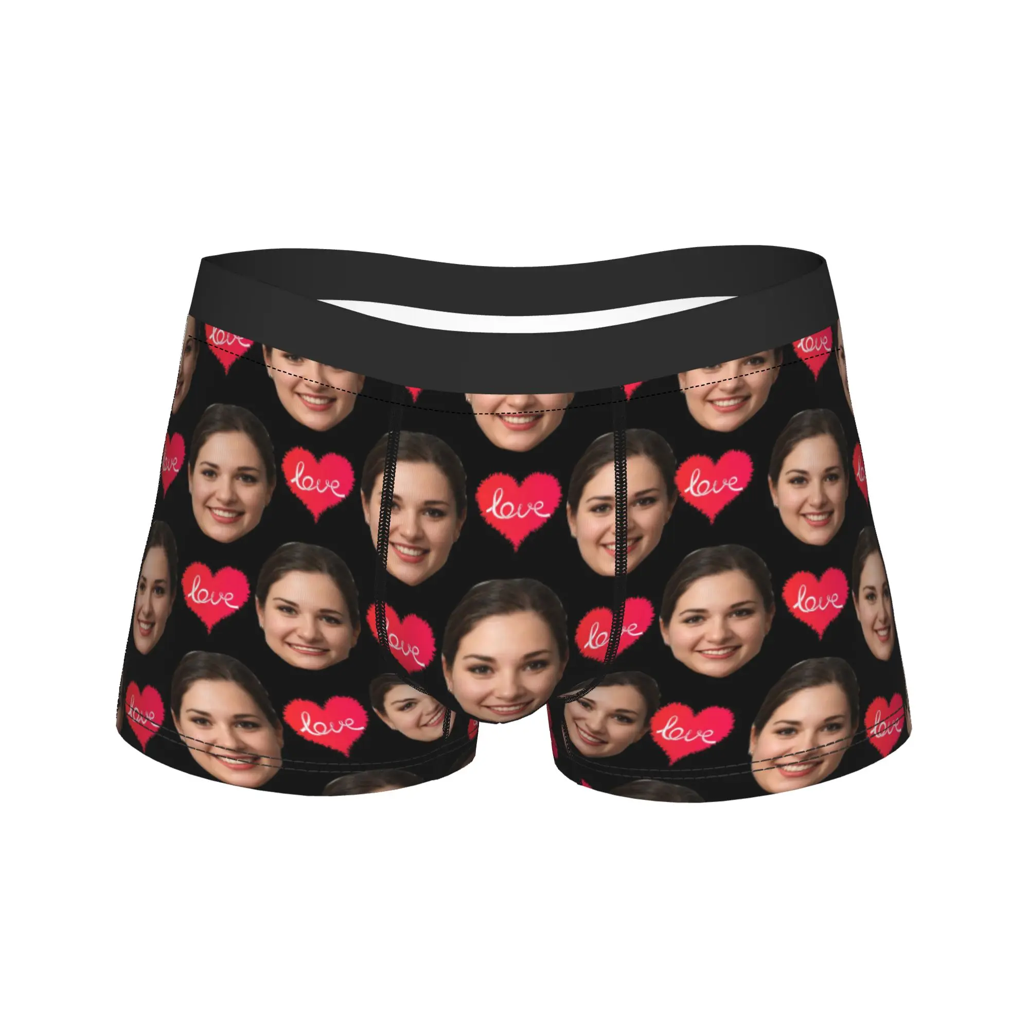Custom Head Image Underwear Love Heart Pattern Trunk Hot Sale Men Underpants Sexy Soft Shorts Briefs Gift image 3