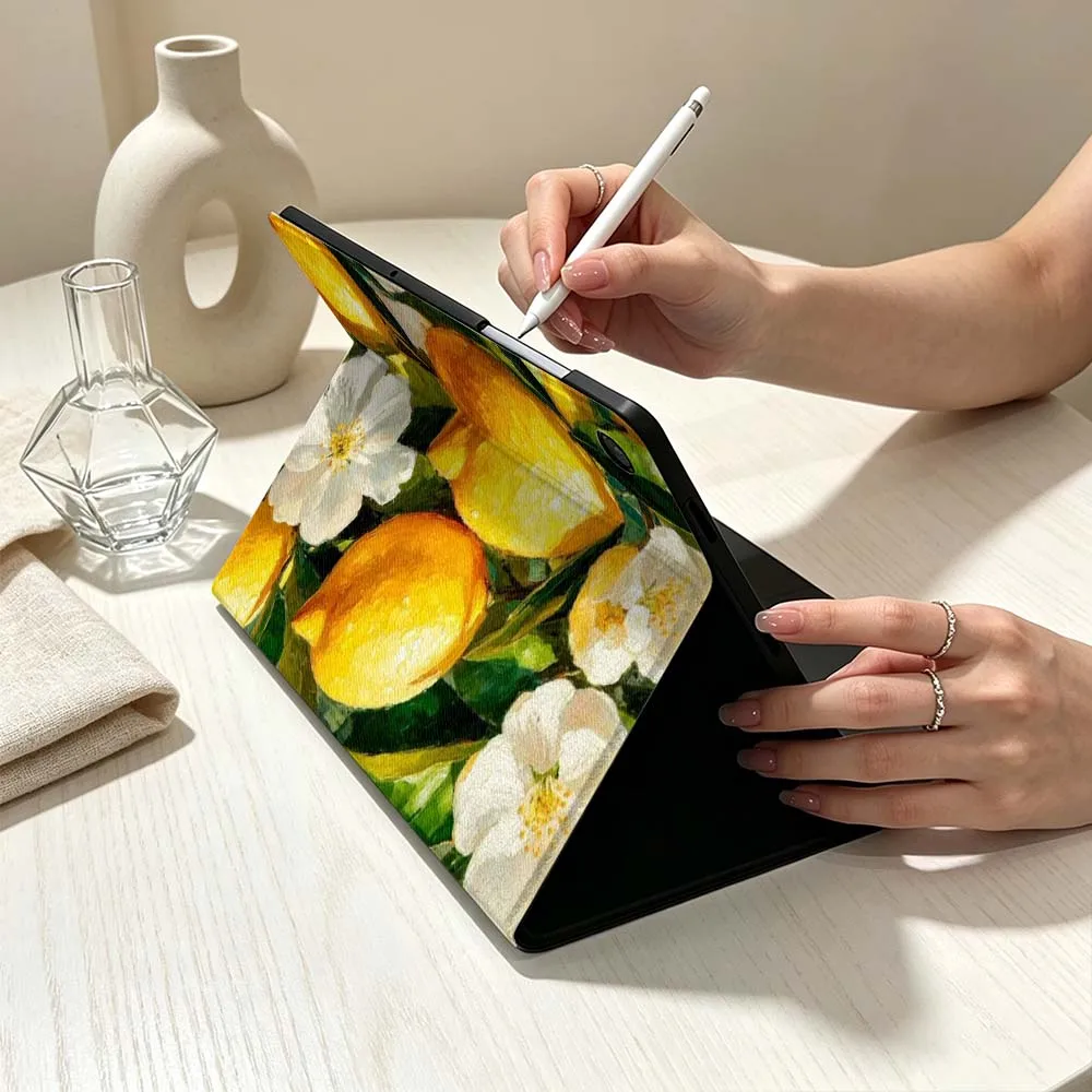 Yellow Lemon Tree Branch For Samsung Galaxy Tab S11 S10 S9 S8 S7 S6 A11 A9 A8 A7 Lite FE Plus Soft Pen Tray Tablet Case