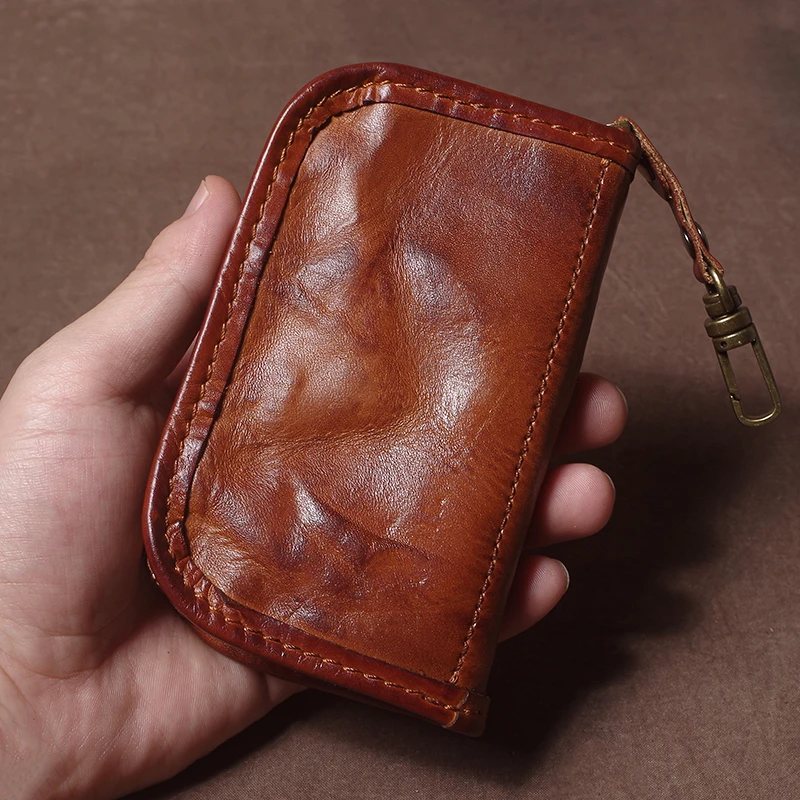 GURO Luxury Genuine Leather Car Key Bags Men Women Vintage Coin Purse Multipurpose Wallet Card Holder Housekeeper Home Organizer