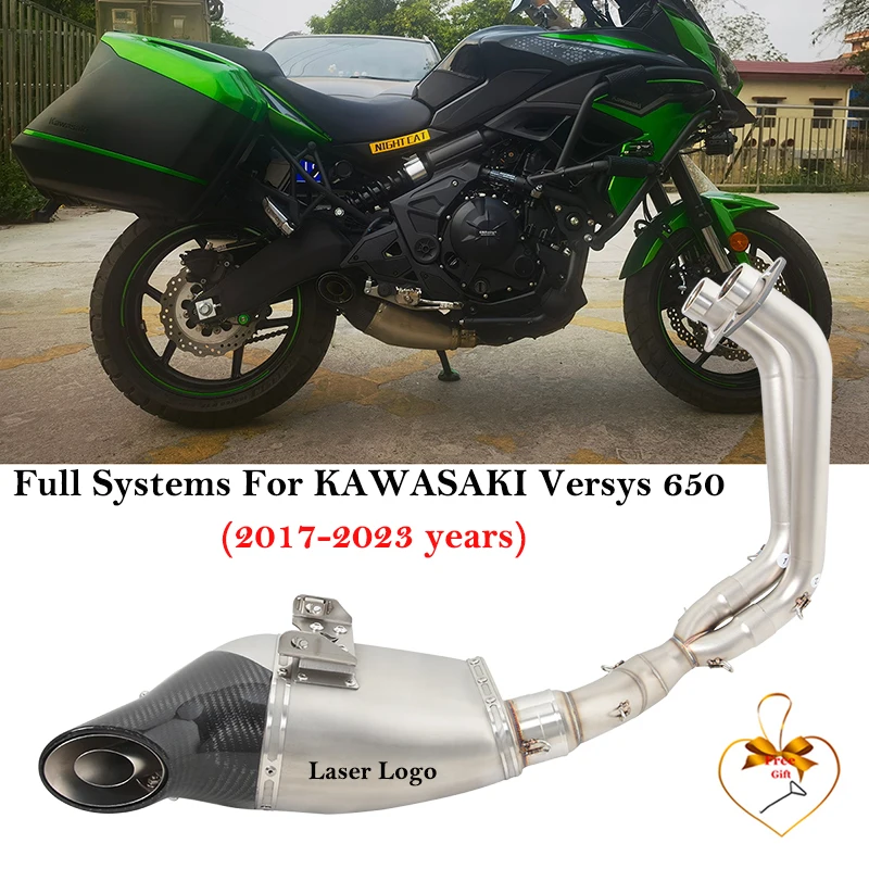 

Carbon Fiber For KAWASAKI Versys 650 Versys650 2017 - 2022 2023 Full Systems Motorcycle Exhaust Escape Modify Muffler DB Killer