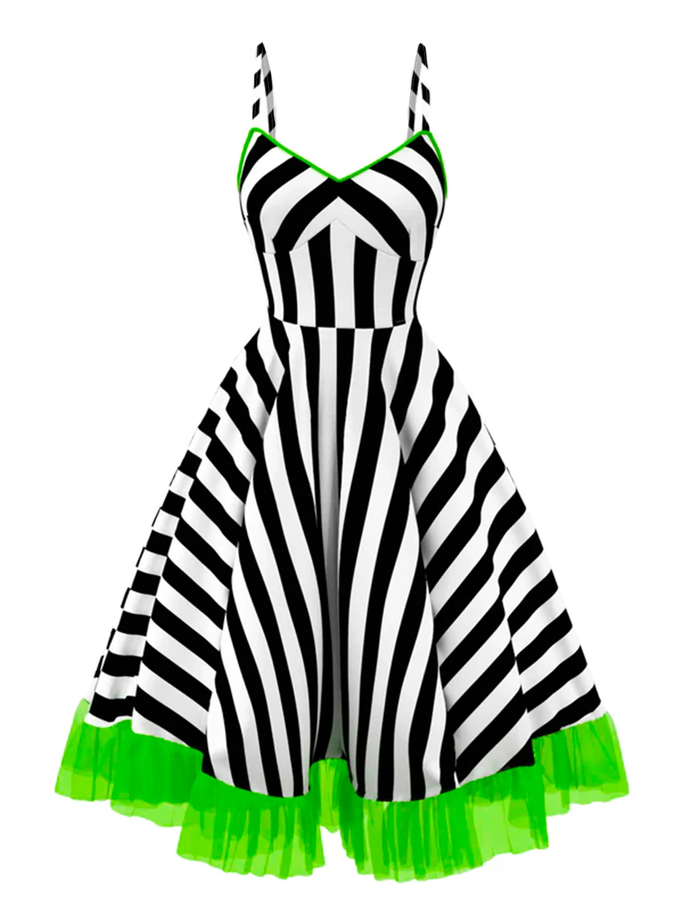 

Женская элегантная ретро-серия больших размеров 50-х годов, флуоресцентный зеленый кружевной крой, черно-белые полоски, дизайн талии, подходит для тела c