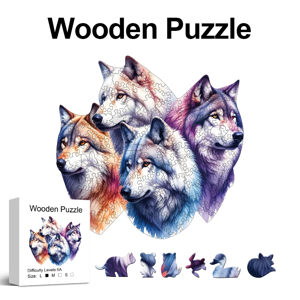 Wolf Pack Wooden Puzzle For Adults, Irregular Animal Shaped Pieces, High-difficulty Puzzle Intellectual Toy
