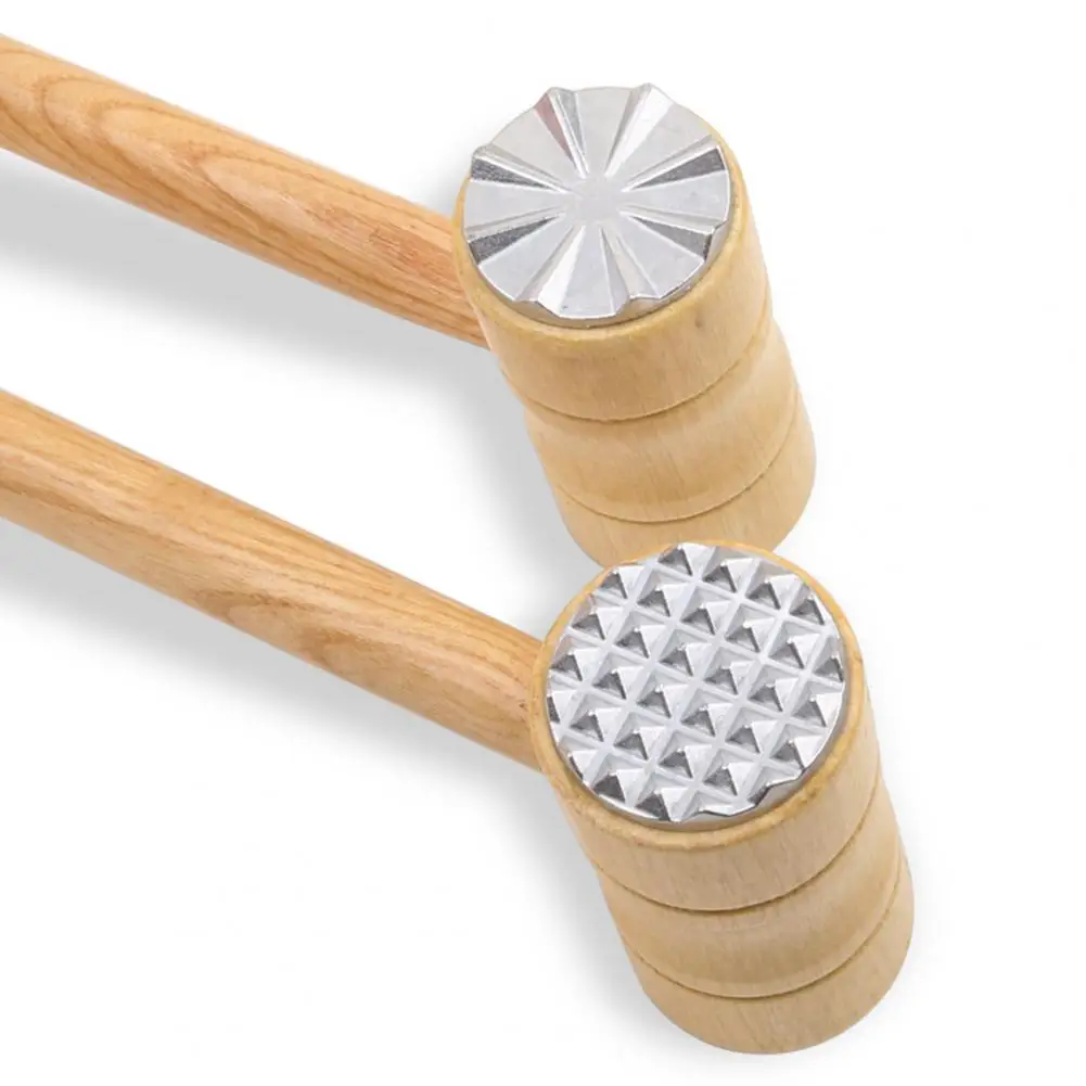 Long Handle Meat Mallet Double-sided Meat Tenderizer Hammer with Comfortable Grip Heavy Duty Wooden Handle Mallet Steak Poultry