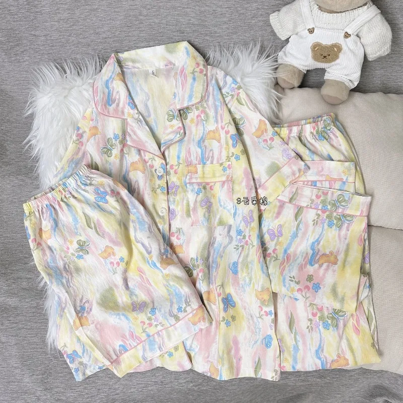 

Y2K Colourful Tie - Dyed Butterfly Women's Pajamas Set Harajuku Style Sweet Cute 3PC Pajamas Set Autumn New Fashion Sleepwear