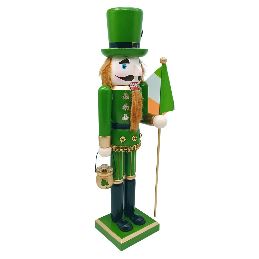 

3Broken Crop Nutcracker St Patrick's Day Ornaments Irish Theme Party Shamrocks Wooden Holiday Cutouts Festival Wreath Retro