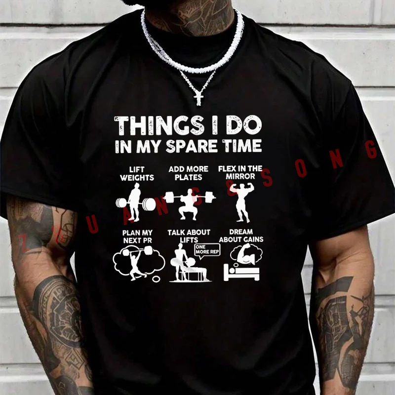 

Men's Women Summer T-shirt Funny WeightliftingTee Loose Short Sleeved Casual Basic TShirt Round Unisex Tops