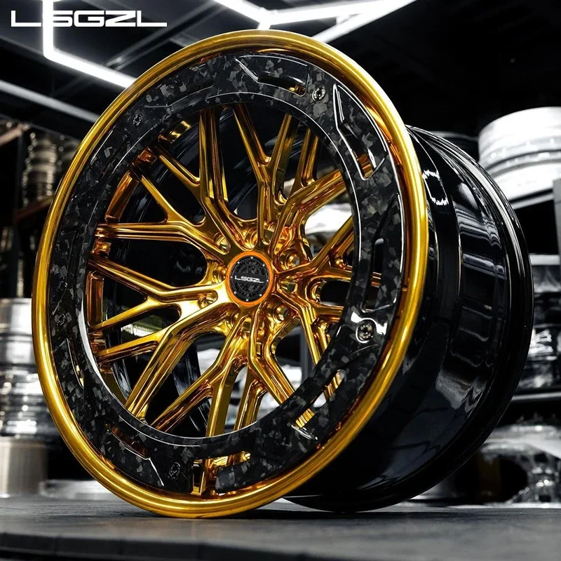 Customize Gold Wheel Carbon Fiber 20 22 24 26 Inch Car Wheel 5x114.3 5x120 5x130 Passenger Car Wheels  for Bently  Mclaren