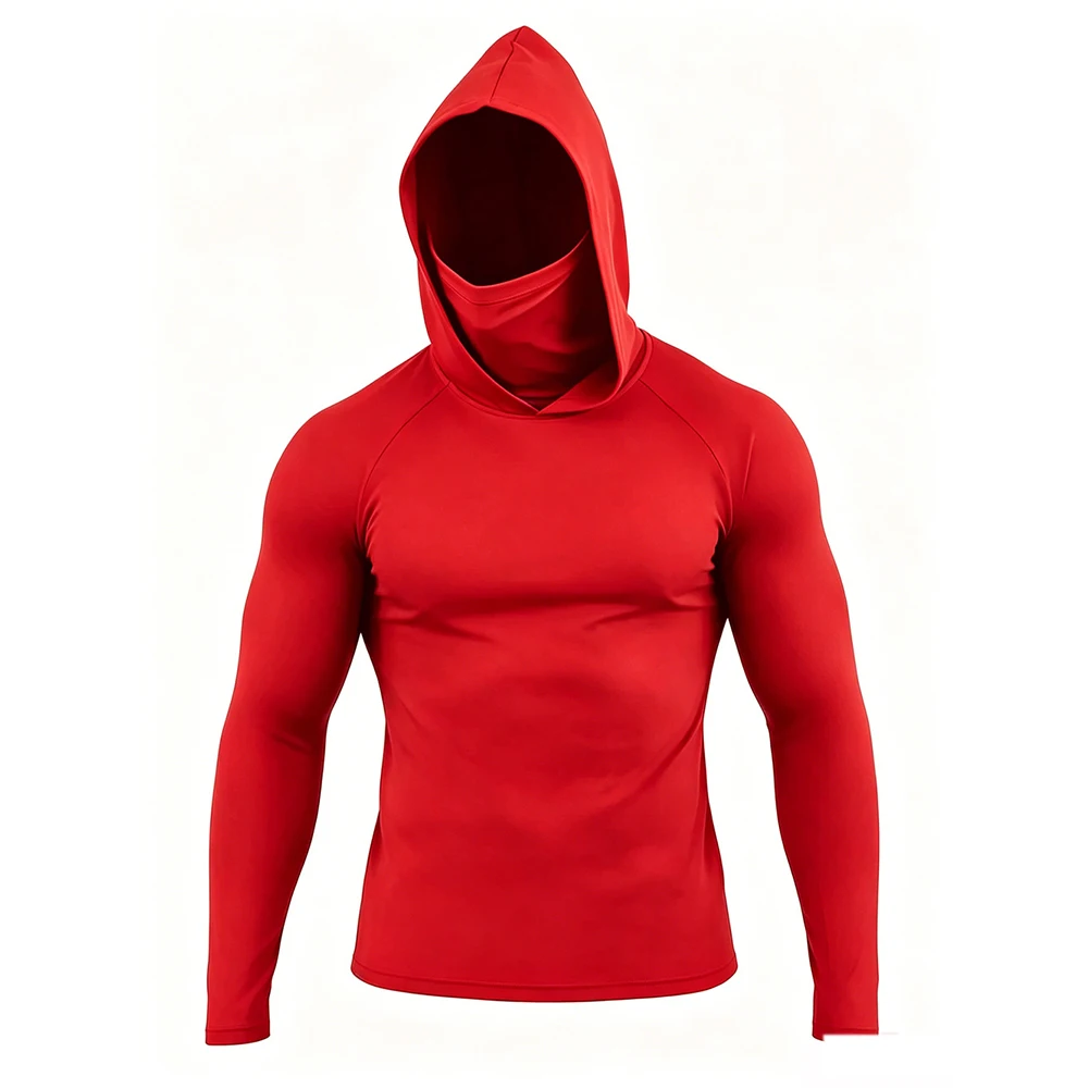 Men's Breathable Cover Face Hoodie Long Sleeve Athletic Sweatshirt for Outdoor Running Fitness and Casual Wear