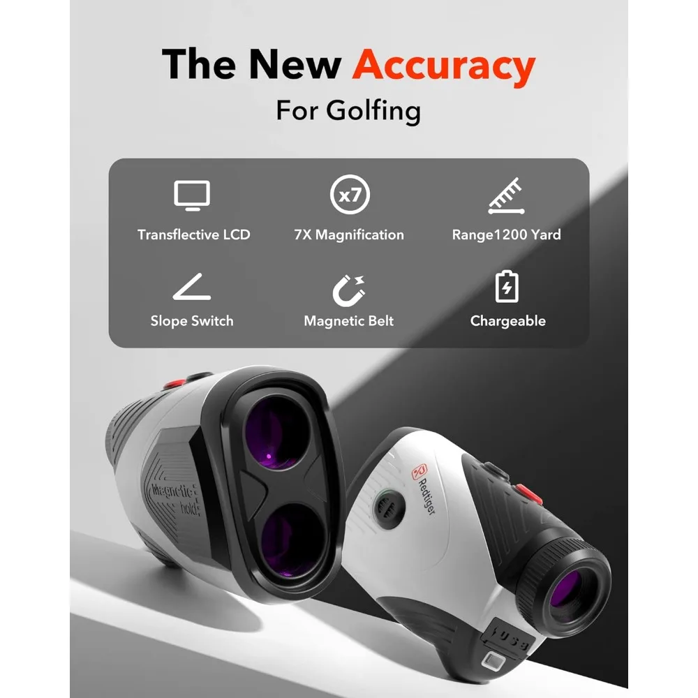 Golf Rangefinder with Slope, 1200 Yards Laser Range Finder Golfing, 7X Magnification, Flag Pole Locking Vibration, Rechargeable