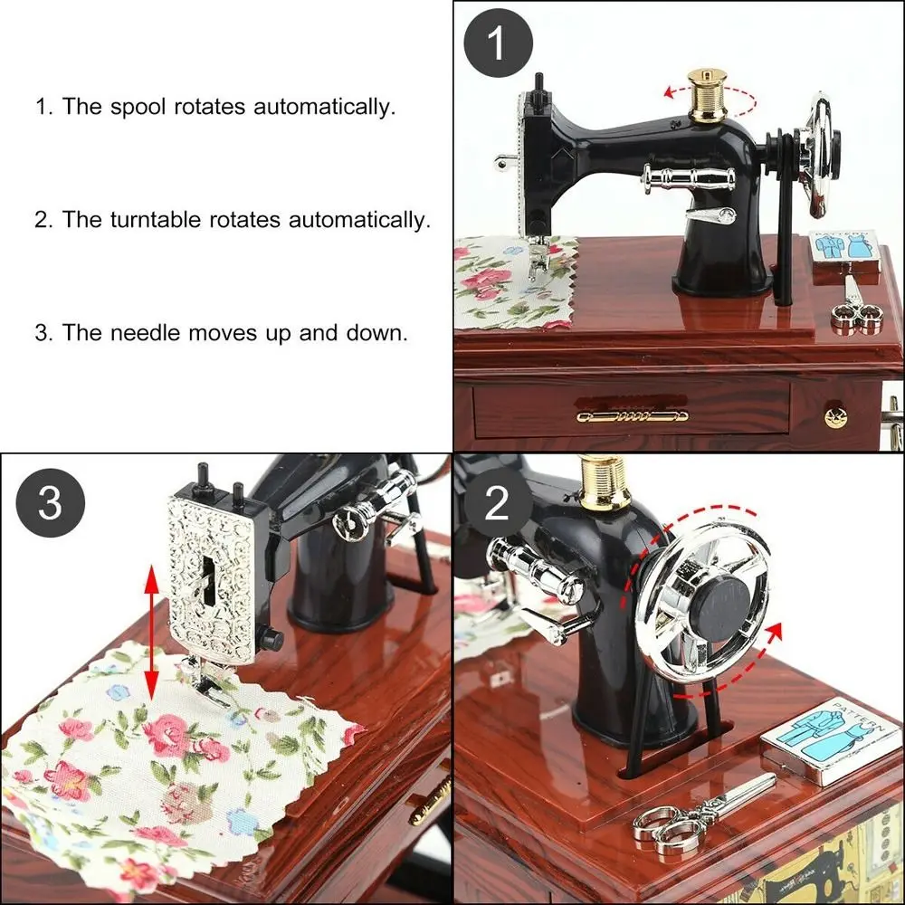 

Simulation Dollhouse Sewing Machine Hand-Crank Vintage Sewing Machine Model Mini Furniture Music Box Dollhouses Miniatures