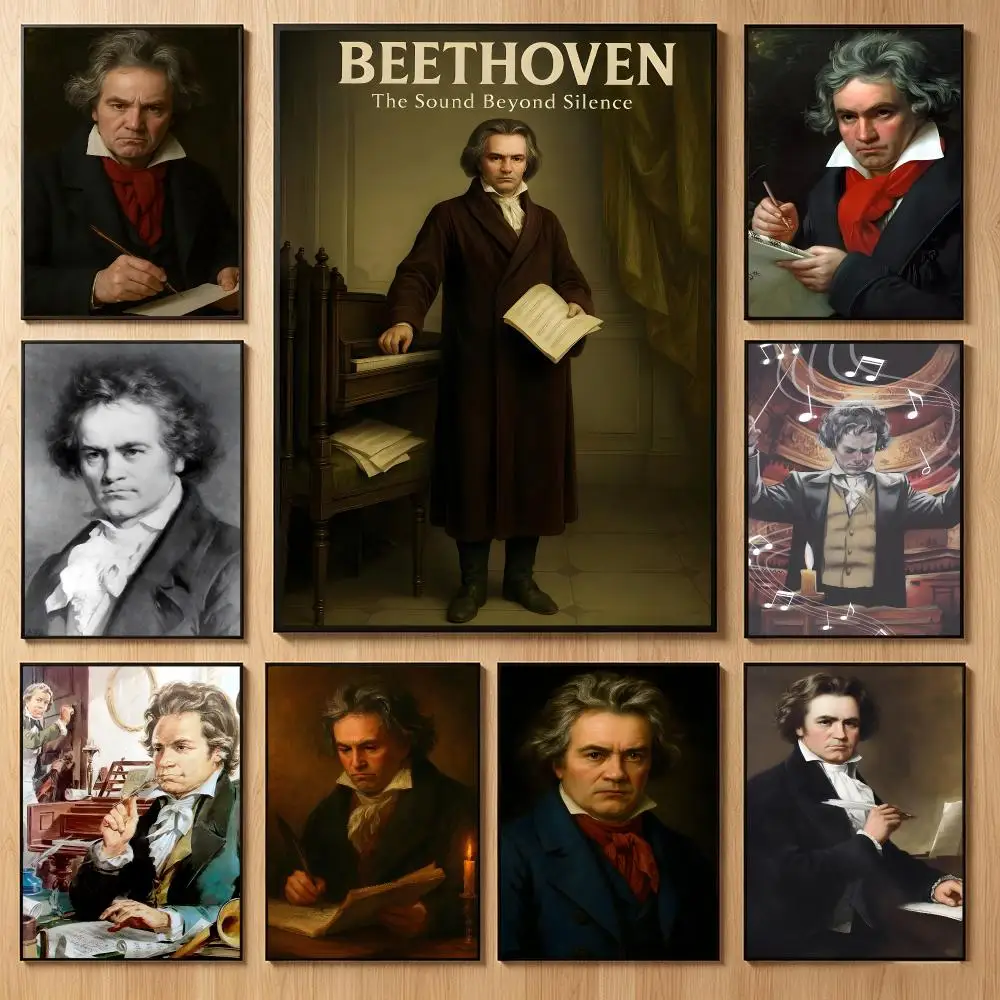 Masterful Composer L-Ludwig van Beethoven Poster Classic Self-Adhesive PP Wall Sticker for Living Room Bar Decor Gift
