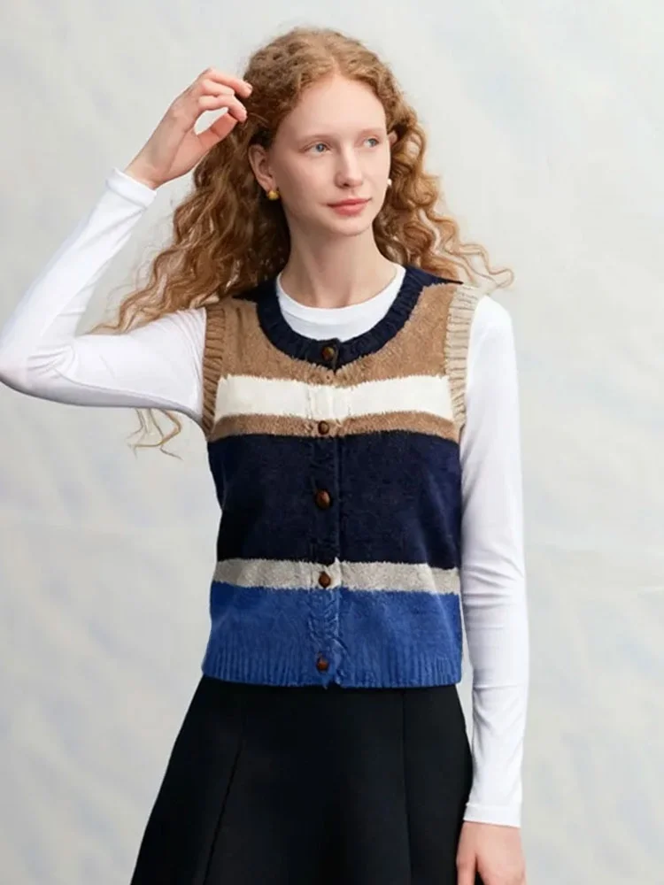 

Color Blo Buttonl Knitted Vest Svel Lazy Layering Sweater Winter New Arrival French Sle Soft Fabric Daily Wear