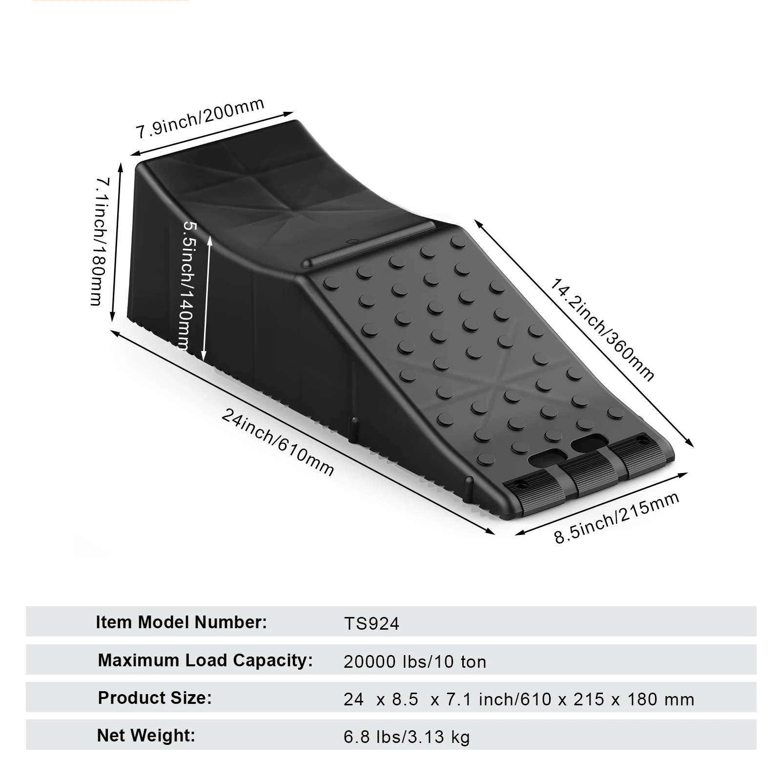 Car Service Ramp, 20000 Lbs 10 Ton Loading Capacity, Lift Car Ramp, Low Profile Plastic Tire Ramp, Heavy Duty Truck Ramp