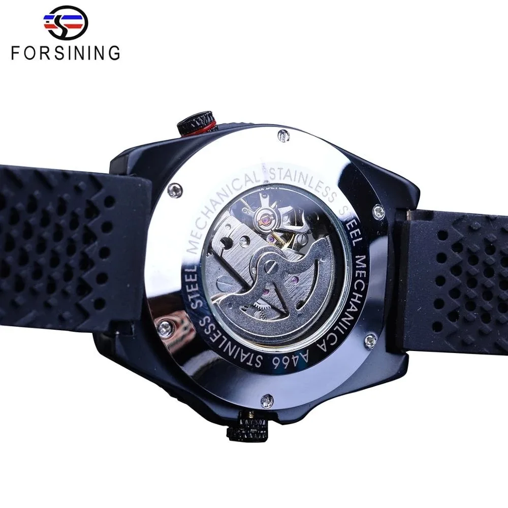 Fashion Forsining Top Brand Hollow Black Rubber Strap For Men\'s Classic Retro Luminous Pointer Fully Automatic Mechanical Watch