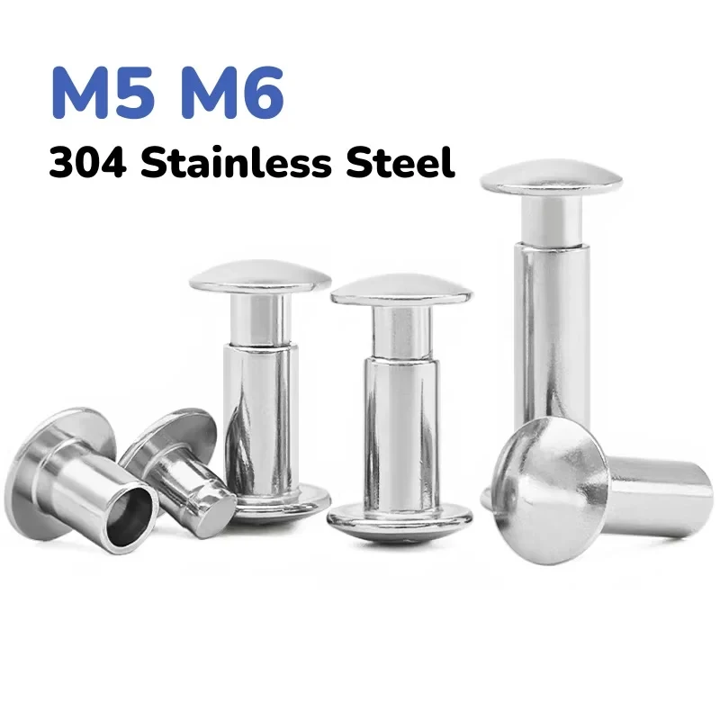 M5 M6 304 Stainless Steel Semi Hollow Blind Rivet with Mushroom Head – Male Female Set Rivet for Handicrafts