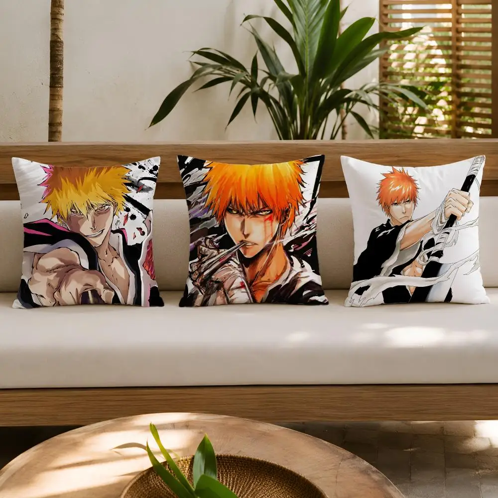 Japanese Anime K-Kurosaki Ichigo Cushion Cover Double-Sided Plush Sofa Cushion Covers Organic Breathable Invisible Zipper