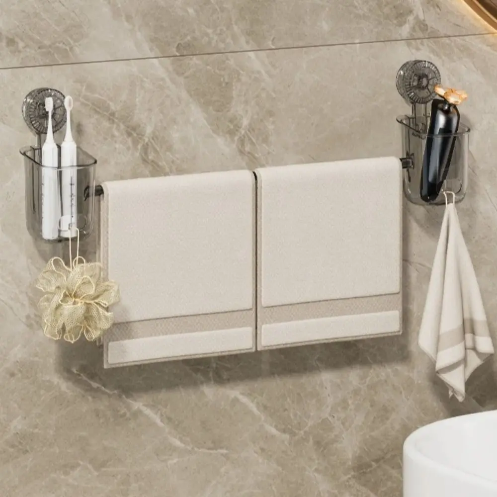 Toallero de plástico de doble succión, escurridor de almacenamiento multifuncional transparente, resistente al agua, sin perforaciones, barra de toalla para cocina